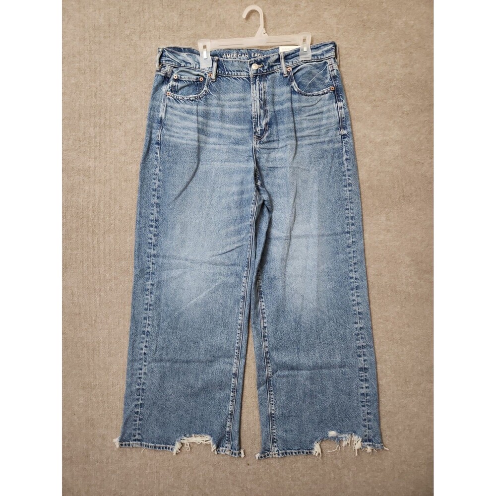 American Eagle Dreamy Drape Baggy Wide Leg Jeans Womens 16 33 Blue NEW